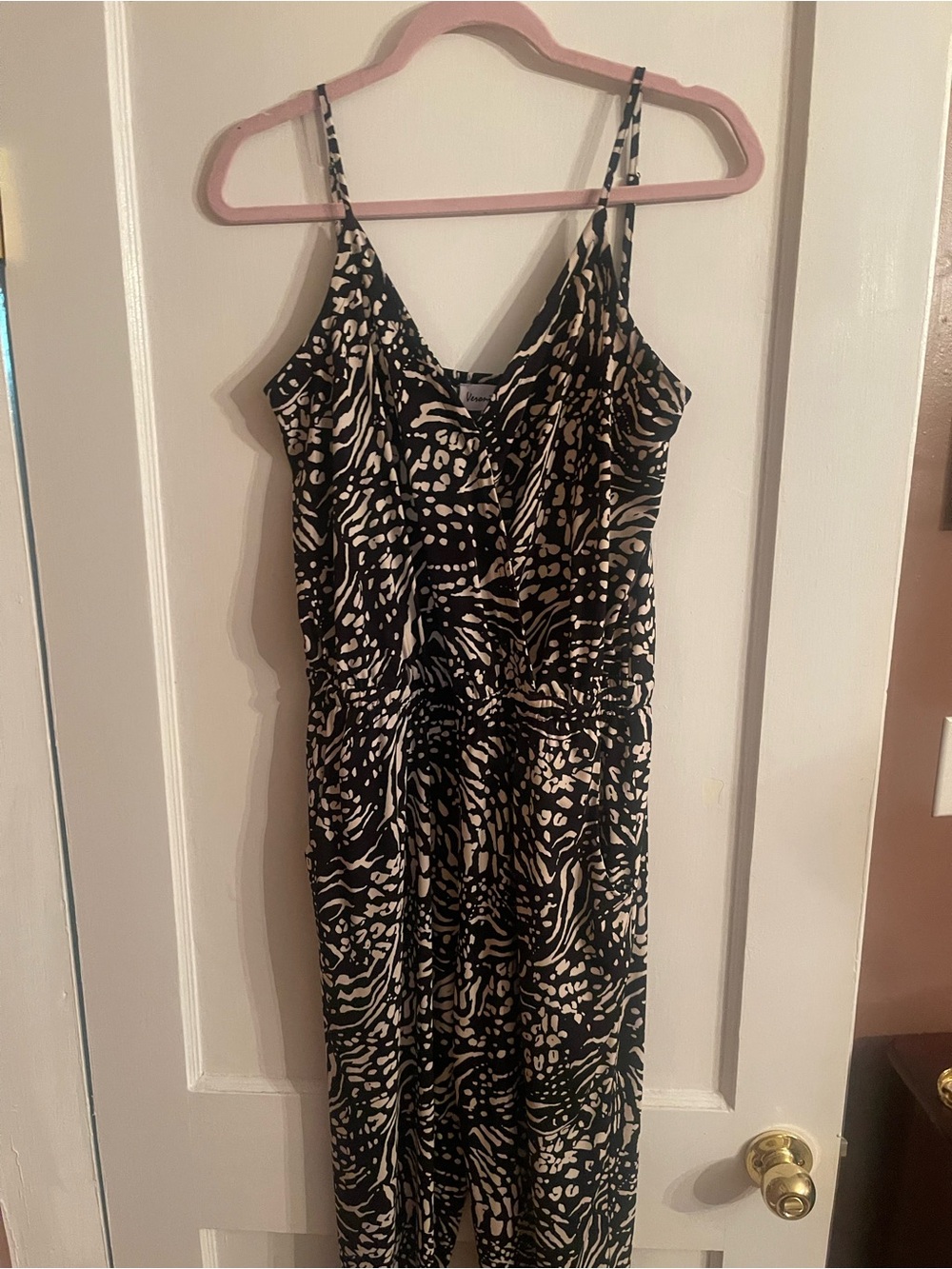 Veronica M Black and Cream Animal-Print S Jumpsuit